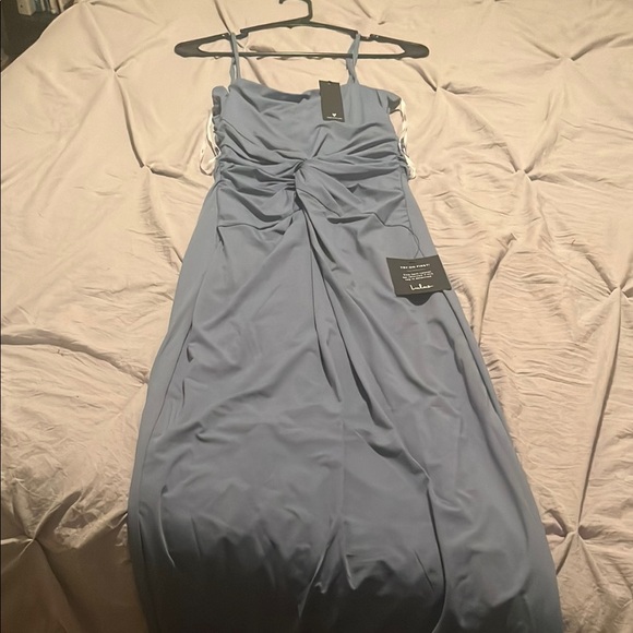 Lulus Dresses & Skirts - Lulu's Blue Ruched Spaghetti Strap Sundress for Wedding Guest